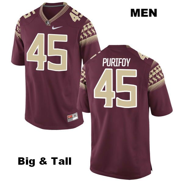 Men's NCAA Nike Florida State Seminoles #45 Delvin Purifoy College Big & Tall Red Stitched Authentic Football Jersey UTR6269VD